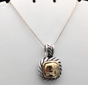 Sterling Two Tone Designer Inspired Cable Square Necklace 19" Box Chain - Picture 1 of 9