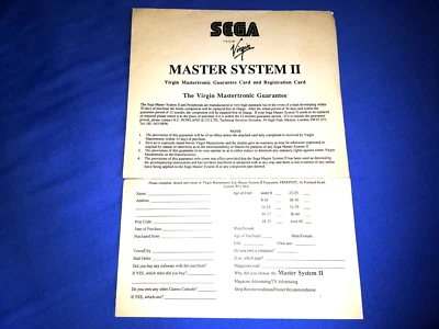 SEGA MASTER SYSTEM II 2 GUARANTEE AND REGISTRATION CARD VIRGIN MEGASTORE - Image 1 of 2