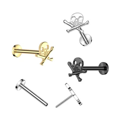 Calavera y huesos cruzados de titanio de grado implante empuje sin rosca oreja plana espalda 8 mm Foto 1 de 2