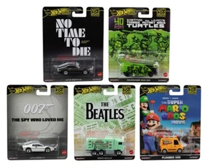 HOT WHEELS 2024 POP CULTURE COMPLETE SET OF 5 CARS HXD63-956D BEATLES, MARIO BRO - Picture 1 of 6