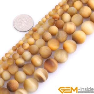 Natural Golden Tiger's Eye Gemstone Frosted Matte Round Jewelry Making Beads 15" - Picture 1 of 30