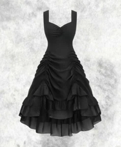 New Black Gothic Adjustable Front Ruched Ruffled Chiffon Dress size 3XL 22 24 26 - Picture 1 of 5