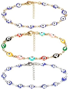 Amulet Evil Eye Bracelet Women Men 18K Gold Plated Handmade Adjustable Jewelry - Picture 1 of 38