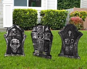 Large Halloween Foam Tombstones w/ Stakes RIP Scary Cemetery Decor Outdoor Props - Picture 1 of 38