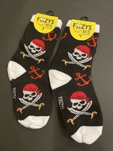 FOOZYS Unisex Kids Socks-Two Pairs-Pirate Skulls-Black + Red Children's Socks - Picture 1 of 2