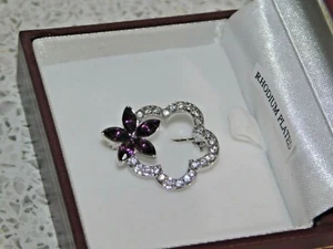 AVALON RHODIUM PLATED PURPLE & CLEAR CRYSTAL SET BROOCH IN BOX - Picture 1 of 4