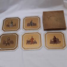 Vintage Glass Table Place Mats Coasters London Scenes Beefeater Henry VIII Wren