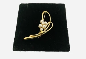 "Pin flor antigua de oro 14k, perla 2""" - Imagen 1 de 3