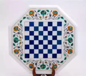 21" Chess Board white Marble chess Table Top inlay lapis pietra dura Home decor - Picture 1 of 4