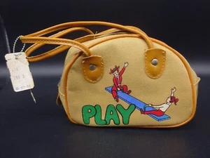 Vintage Mädchen Handtasche 6-1/2" Länge, Canvas mit Reißverschluss Spielplatz Grafik mit Etikett - Bild 1 von 2
