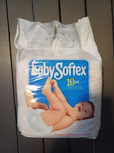 Vtg Baby Softex 10 diapers 8+kg w/ small "diamond" texture on plastic backsheet - Picture 1 of 7
