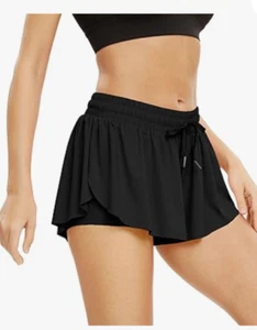 Womens black flowy athletic workout flair lined summer skirt (Size XL) - Picture 1 of 6