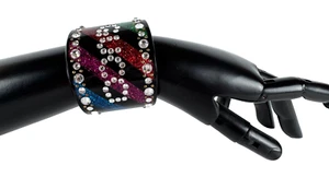 Gucci Stamped Auth Black Multicolor Resin Crystal Wide Cuff Bangle Bacelet - Picture 1 of 22