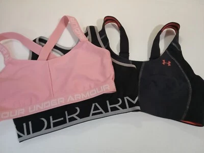 3 Lot UNDER ARMOUR Racerback Sports Bra Women's Medium Black Pink Athletic - Image 1 of 4