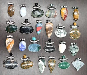 Natürlicher Edelstein Anhänger, Sterling Silber Anhänger, Mix Versilbert - Bild 1 von 4