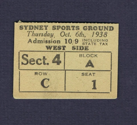RARE 1938 Gus Lesnevich Ron Richards boxing ticket Sydney Australia Cook Starr Cover