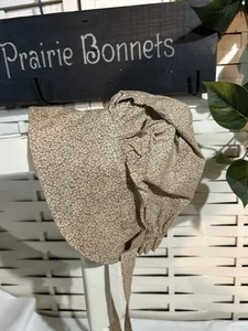 Primitive Prairie Child Bonnet Tea/coffee Stained Tan With Small Flowers - Picture 1 of 2