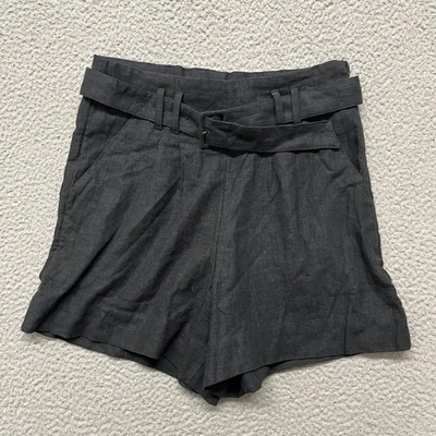 Pantalones Cortos Abercrombie Fitch Mujer M Negro Lino Cintura Alta Cinturón Minimalista Foto 1 de 4