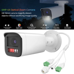 4MP PoE IP Bullet Camera Outdoor Varifocal Smart Light full Colot Night MIC IP67 - Picture 1 of 12