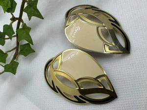 Vintage Berebi Cream Enamel Gold Tone Earrings 2” - Picture 1 of 6