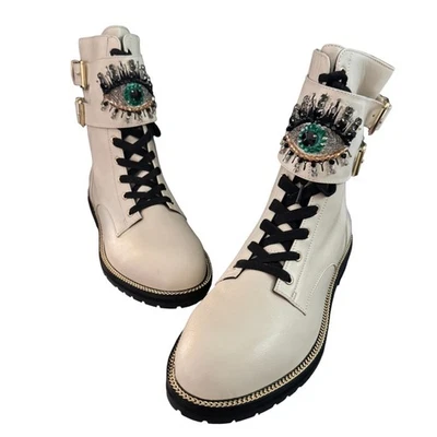 Kurt Geiger Sutton Eye Embellished Combat Boots Women's Zip Buckle, Sz 41 NWOB - Изображение 1 из 4