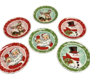 Juego de 6 platos navideños redondos de 8" de inspiración retro Mr. Christmas ensalada de postre - Imagen 1 de 10