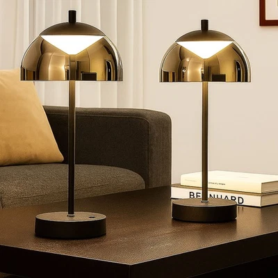 Pilzleuchte Tischleuchte Nachttischlampe Touchdimmer LED Akku CCT rauch 2er Set - Bild 1 von 4