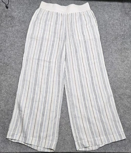 Soft Surroundings Hose Damen Medium weiß gestreift Aliso Point Leinen weites Bein - Bild 1 von 9