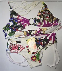 Ed Hardy Bikini Set Donna XL Disegni Colorati, Draghi, Teschi e Fiori - Foto 1 di 9