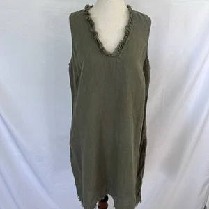 Tommy Bahama Women's Linen V-Neck Ruffle Neck Raw Hem Shift Dress M Pockets - Picture 1 of 7