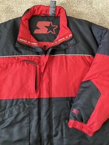 Starter Down Feather Jacket Winter Puffer Men's Bulls Colors Black/Red Snow 3XL - Picture 1 of 16