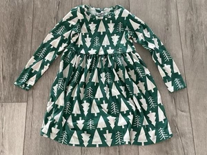 HANNA ANDERSSON Kleid grün mit elfenbeinfarbenen Weihnachtsbäumen. Mädchen Größe 5. Excel. Cond. - Bild 1 von 7