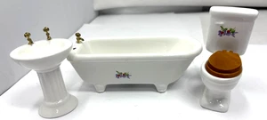 Vintage Porzellan Keramik Badezimmer Set Puppenstube Möbel Badewanne Waschbecken Toilette - Bild 1 von 19