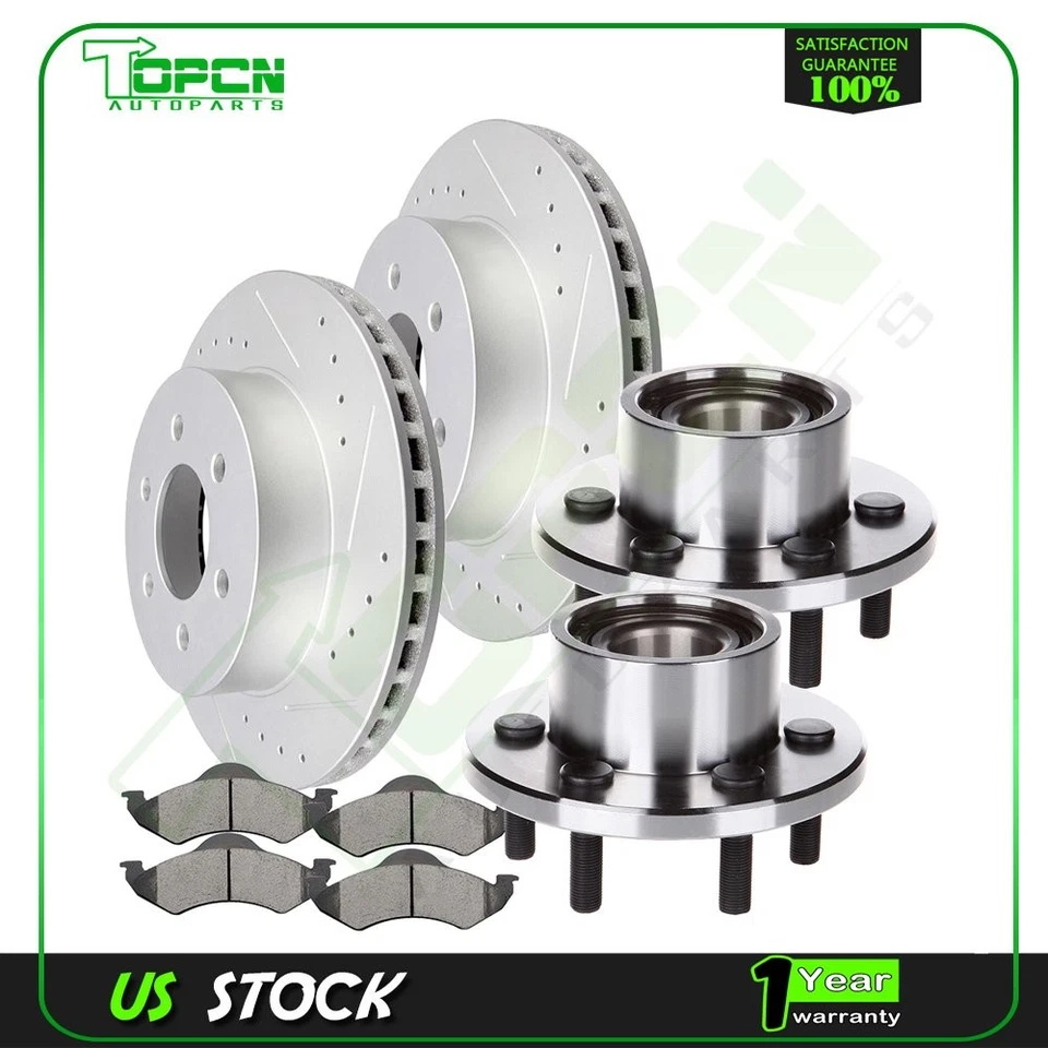 Front Brake Rotors & Wheel Hub Ceramic Pads Drilled For Dodge Dakota 2000-2002 - Изображение 1 из 4