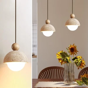 Spherical Wabi Sabi Pendant Light Natural Stone Retro Japanese Style Yellow T... - Picture 1 of 9