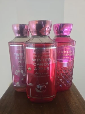 3 Lot Bath & Body Works Twisted Peppermint & Winter Candy Apple 10 oz Body Wash - Image 1 of 4