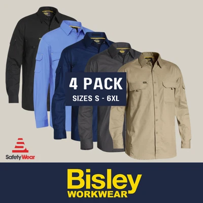 4x Bisley X Airflow Cotton Ripstop Vented Long Sleeve Work Shirt, BS6414 S-6XL - image 1 of 2