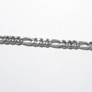 Estate 14K White Gold Textured Figaro Chain Lobster Claw Clasp Bracelet - Picture 1 of 4