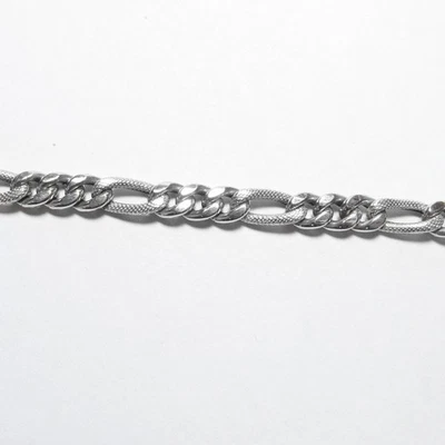 Estate 14K White Gold Textured Figaro Chain Lobster Claw Clasp Bracelet - Image 1 of 4
