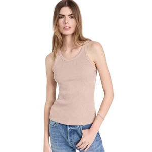 AMO Taupe Tan Brown Ribbed Knit Long Tank Top Women's Size Small - Picture 1 of 6