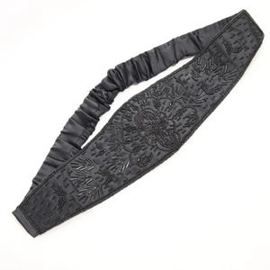 De Colección Vestido de Noche Cinturón M L Negro Satinado Floral Cuentas Tapizado Elástico Gancho Ojo - Imagen 1 de 12