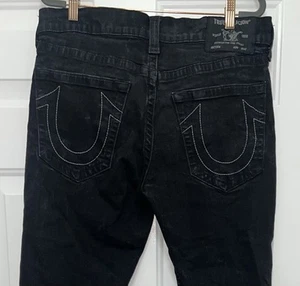 Pantalones de mezclilla negros True Religion World Tour Sección Marco Seat 34 para hombre hechos en EE. UU. USADOS EN EXCELENTE ESTADO - Imagen 1 de 6