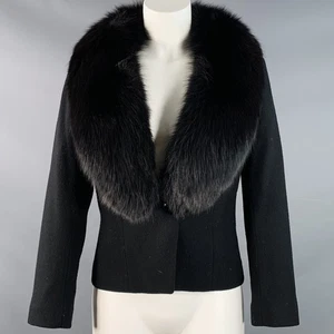 REGENCY CASHMERE Vintage Gr. 8 Schwarz Wolle Pelzkragen Jacke  - Bild 1 von 7