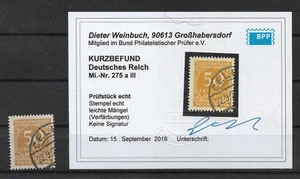 Deutsches Reich ZIFFERN 275a III gestempelt (Befund BPP WEINBUCH) - Bild 1 von 4