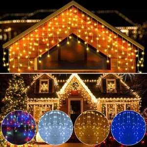96 LED Curtain Icicle Lights Fairy String Wedding Party Christmas Indoor Outdoor - Picture 1 of 15