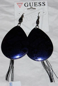 NWT Guess Black Metal, Black & Purple Reptile Pattern, Purple Stones Earrings - Picture 1 of 3