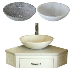 Bathroom Vanity Painted Unit Corner Wash Stand White Marble Stone Basin - Picture 1 of 8