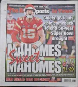 Patrick Mahomes Kansas City Chiefs Super Bowl Champions New York Post 2/3/2020 - Picture 1 of 3