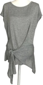 My Story Size S Womens Gray Round Neck Top Short Sleeve Wrap Front NWOT - Picture 1 of 9