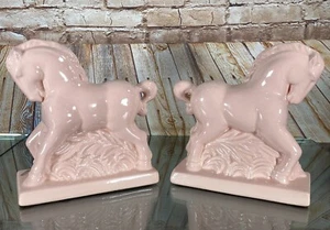 Mid Century Coronet Pink MCM Keramik Hengst Mantel Statue Muskel Pferd Paar - Bild 1 von 9